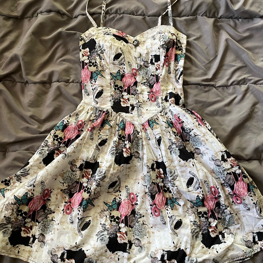Hell Bunny Flamingo and Skull Print Mini Dress